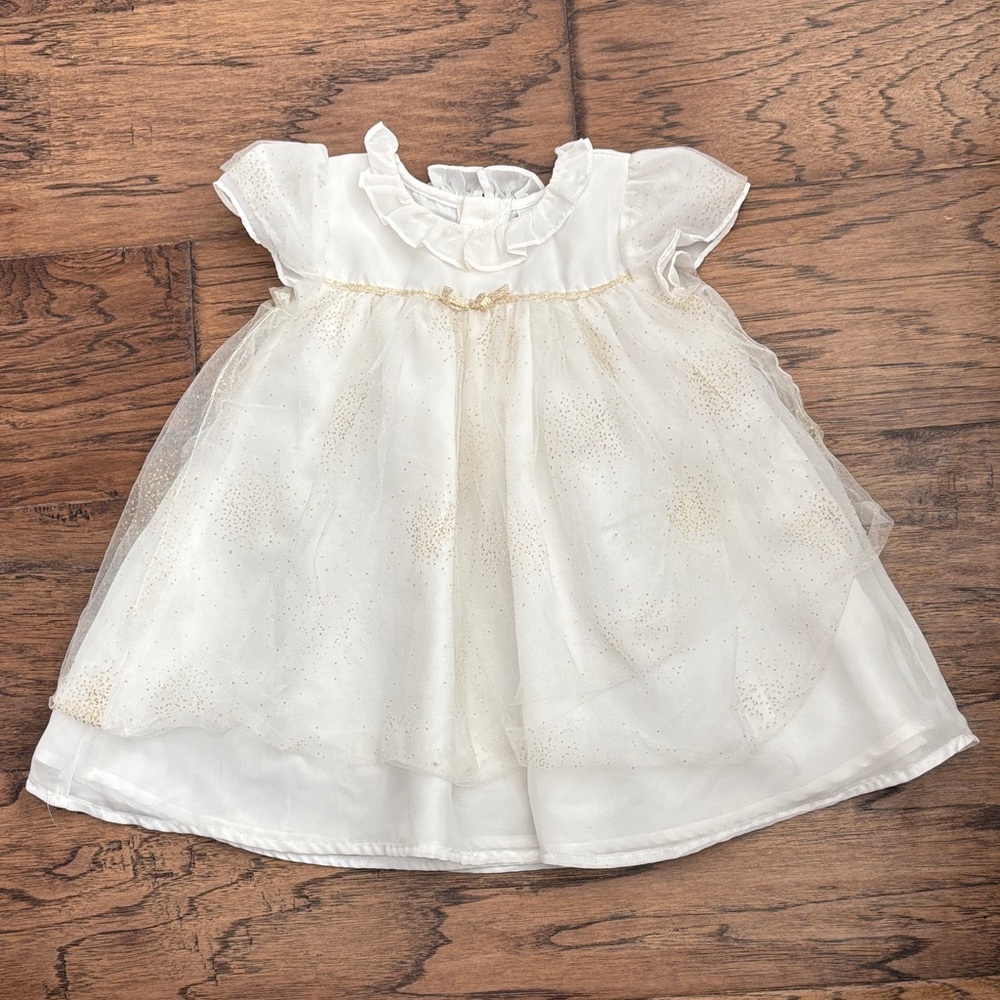 White Baby Dress with Gold Accents